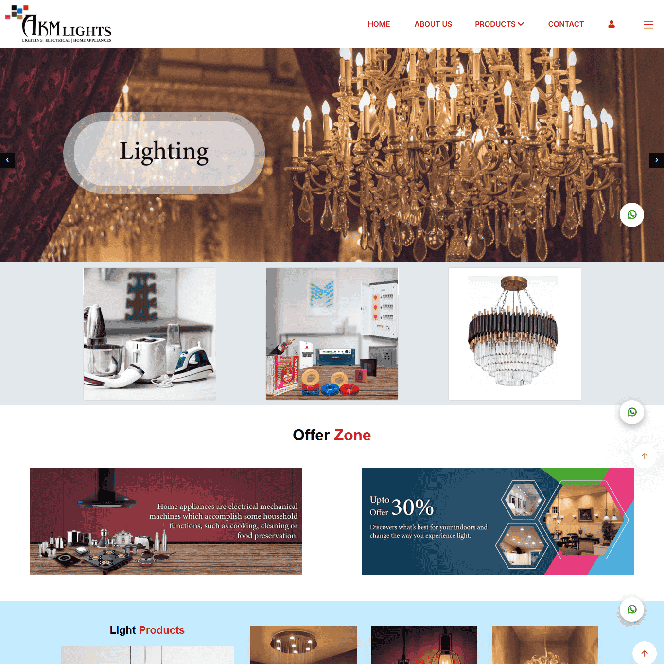 AKM Lights - Light Showroom Semi E-Commerce Website